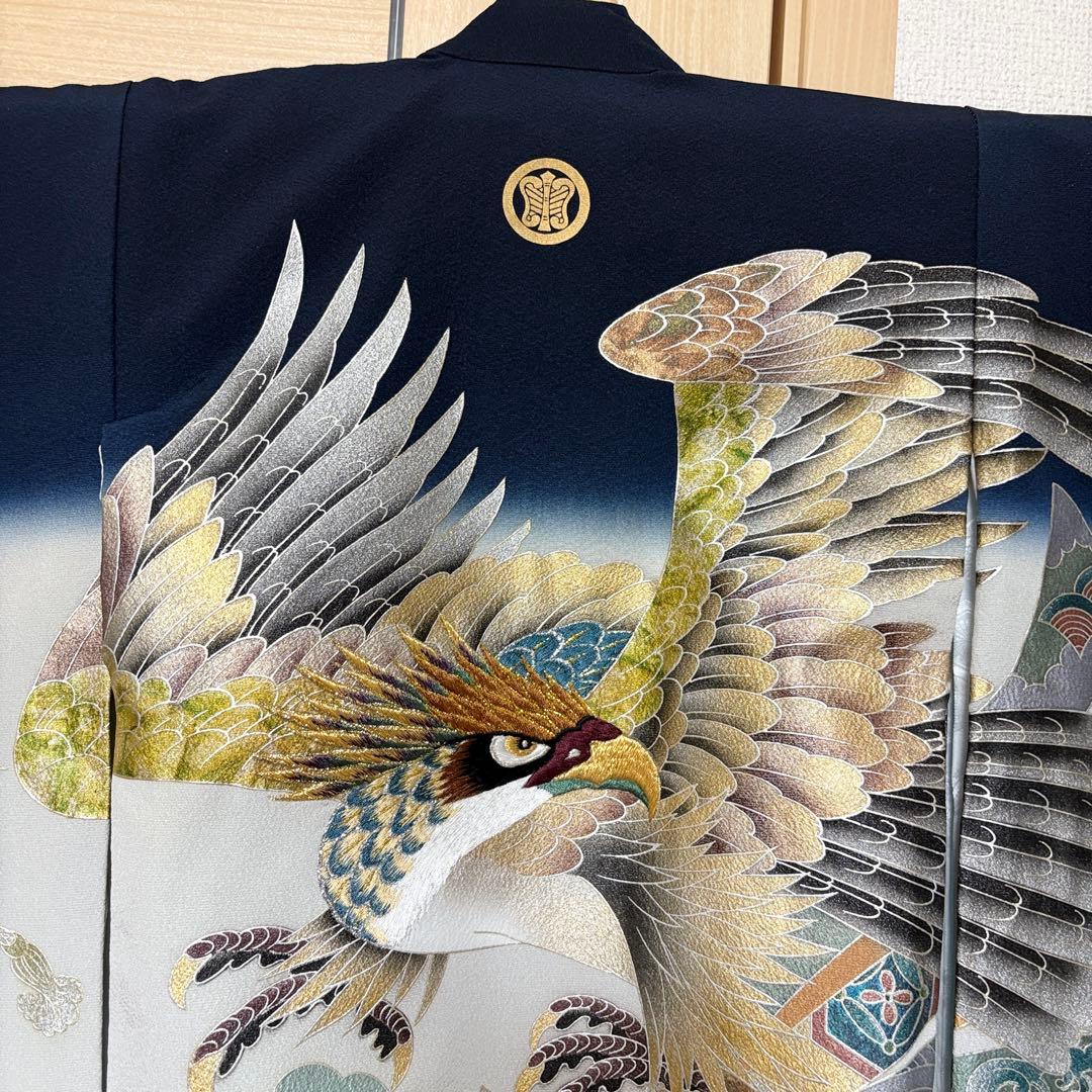 正絹 掛け着 初着 のしめ お宮参り 銀彩 刺繍 紺 P2505289