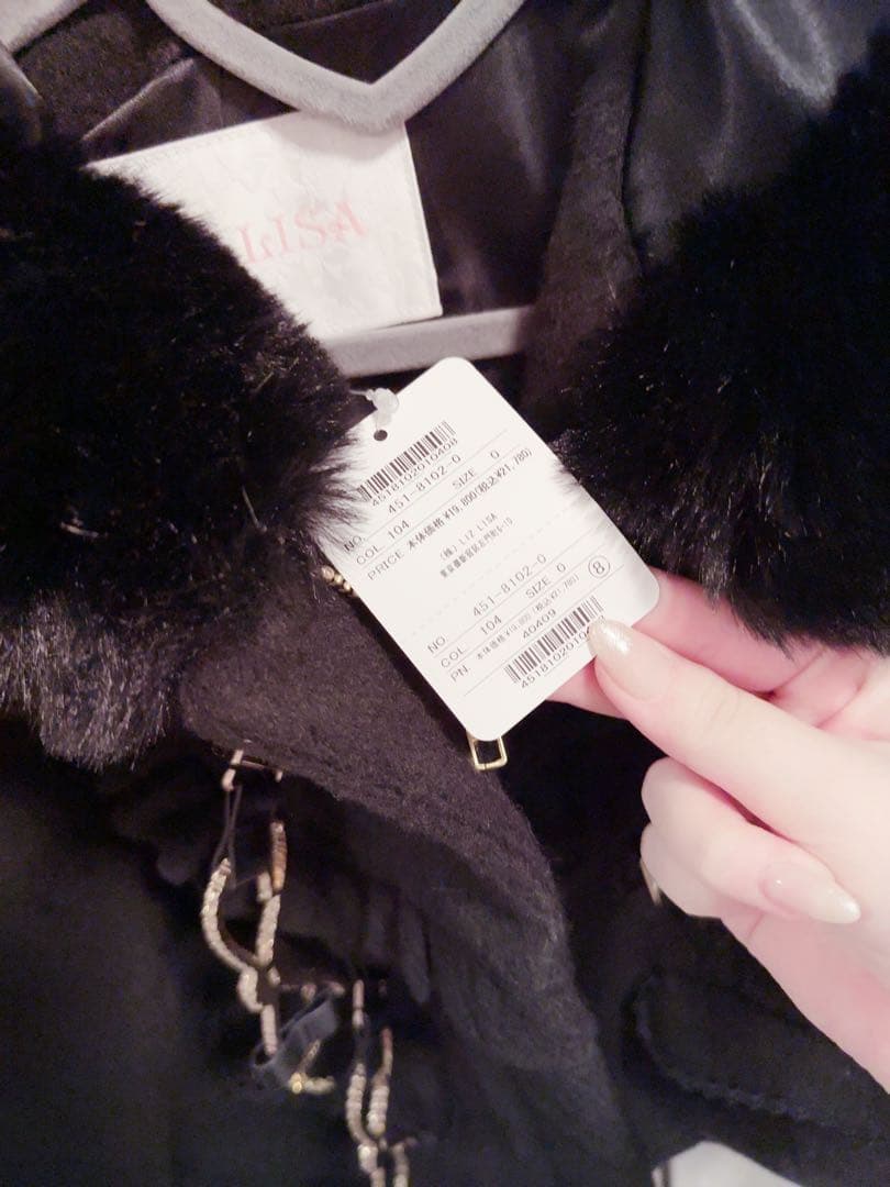 LIZLISA ビジューリボンショートフードコート ブラック