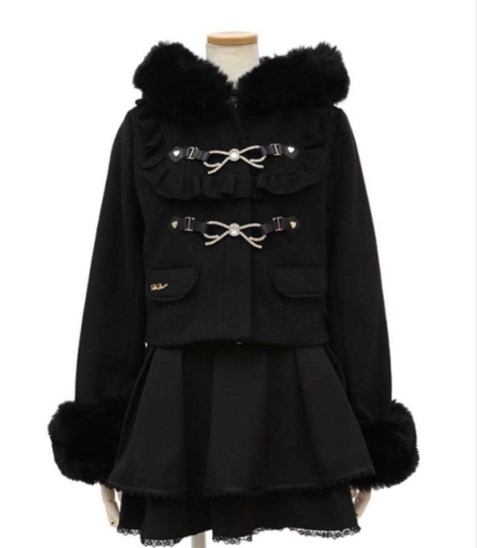 LIZLISA ビジューリボンショートフードコート ブラック