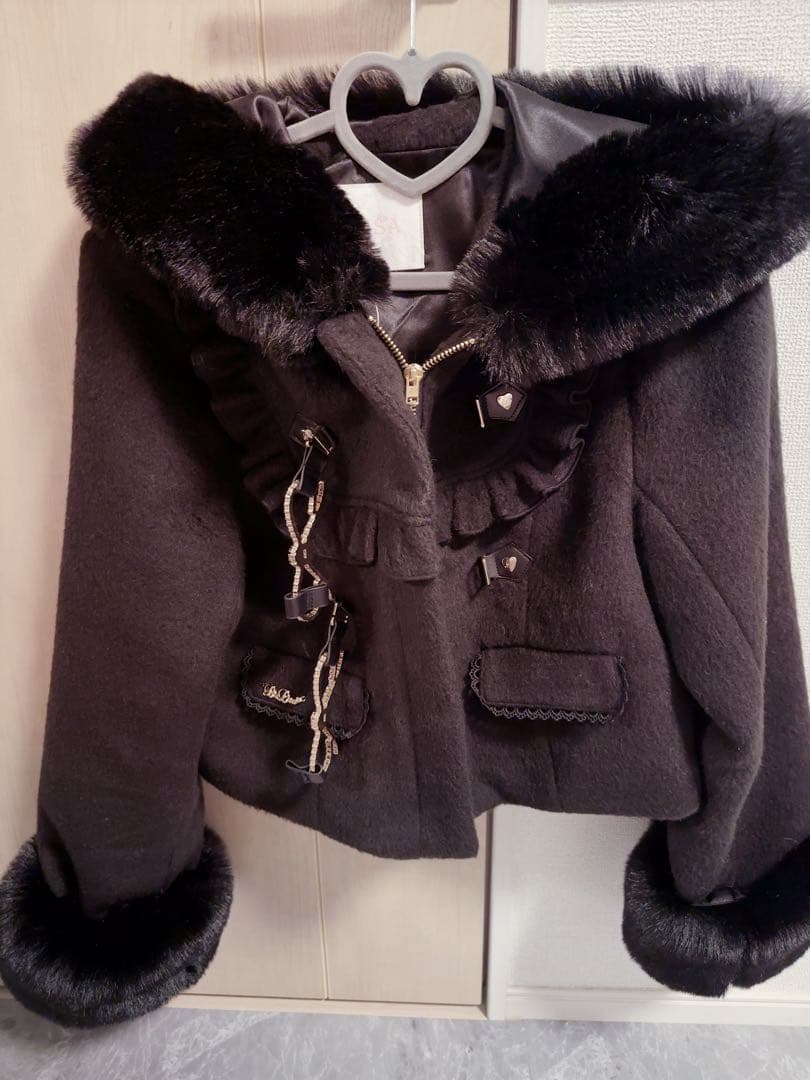 LIZLISA ビジューリボンショートフードコート ブラック