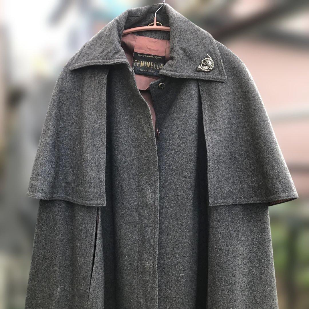 ヴィンテージ グレー ケープスタイル ロングコート