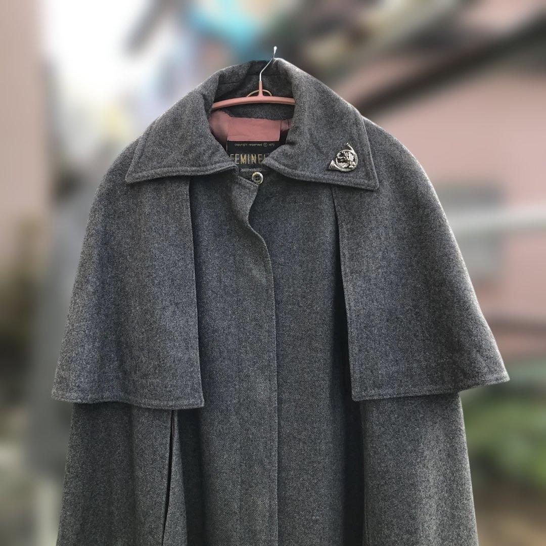 ヴィンテージ グレー ケープスタイル ロングコート