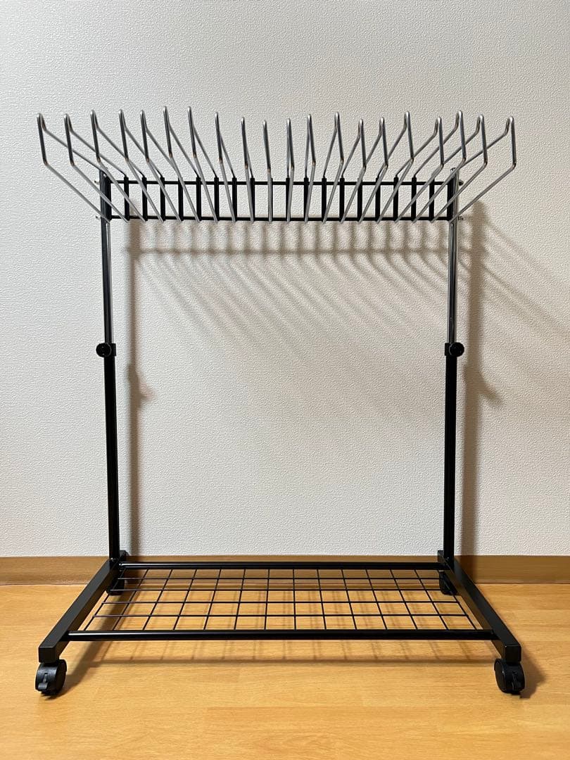 国産 棚付き 高さ伸縮 スラックスハンガー 20本 ブラック 黒 川口工器