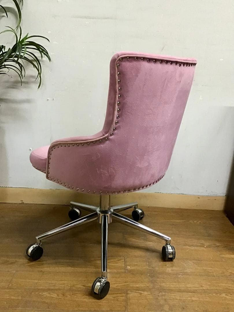 管249☆デスクチェア☆ベルベット☆オフィス回転チェア☆ 昇降チェア☆クロム脚