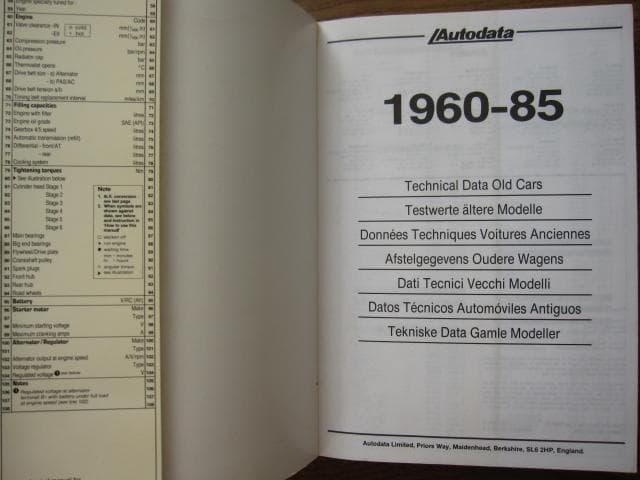 洋書 1960-85 Technical Data for Old Cars