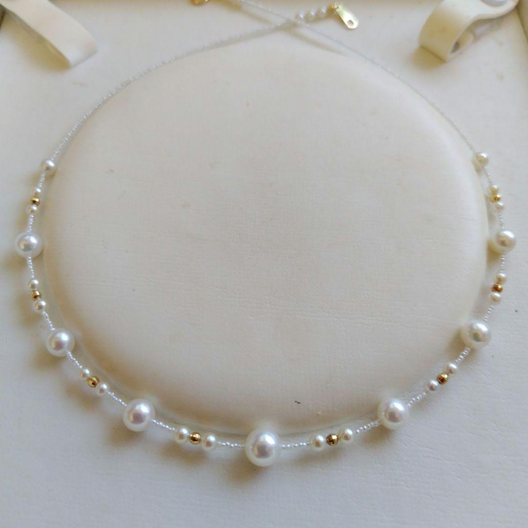 アコヤ真珠、あこや真珠ベビーパール、あこや砂芥子パールの、オメガ風ネックレス