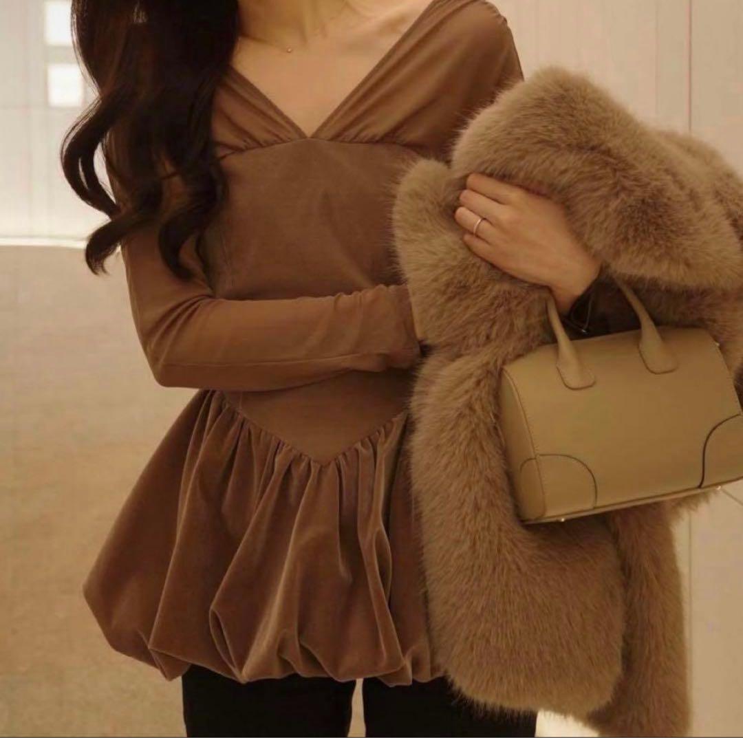 poláura ベロアビスチェバルーントップス 限定色モカ