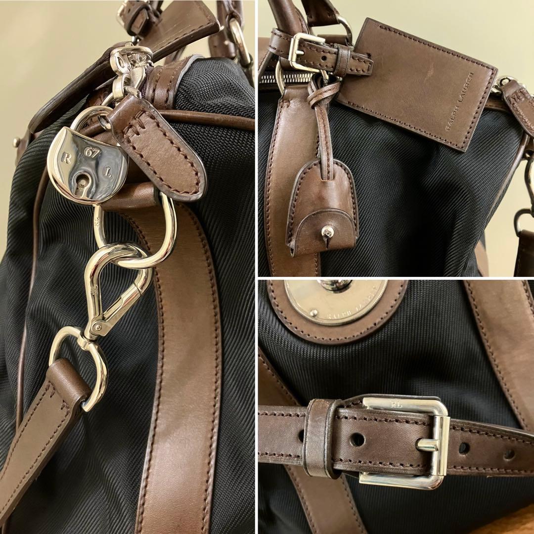 【Ralph Lauren】黒×茶 ナイロン×レザー リッキー ボストンBAG