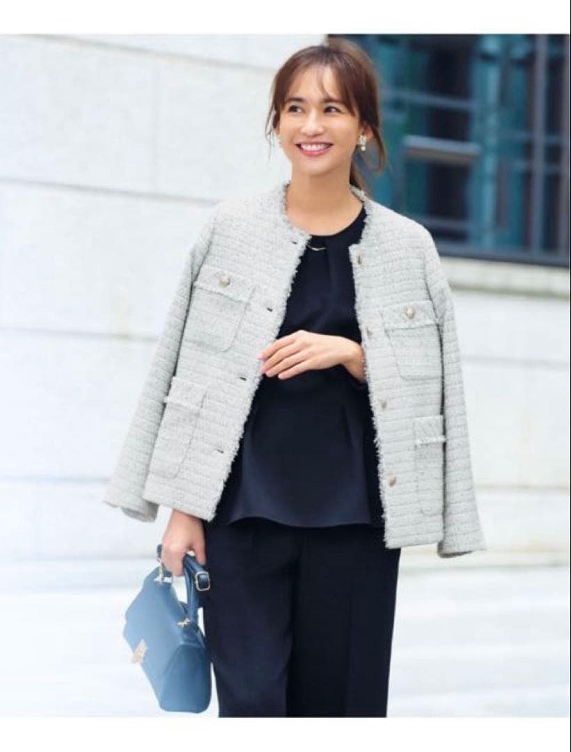 美品　anysis ノーカラーツイードジャケット グレー