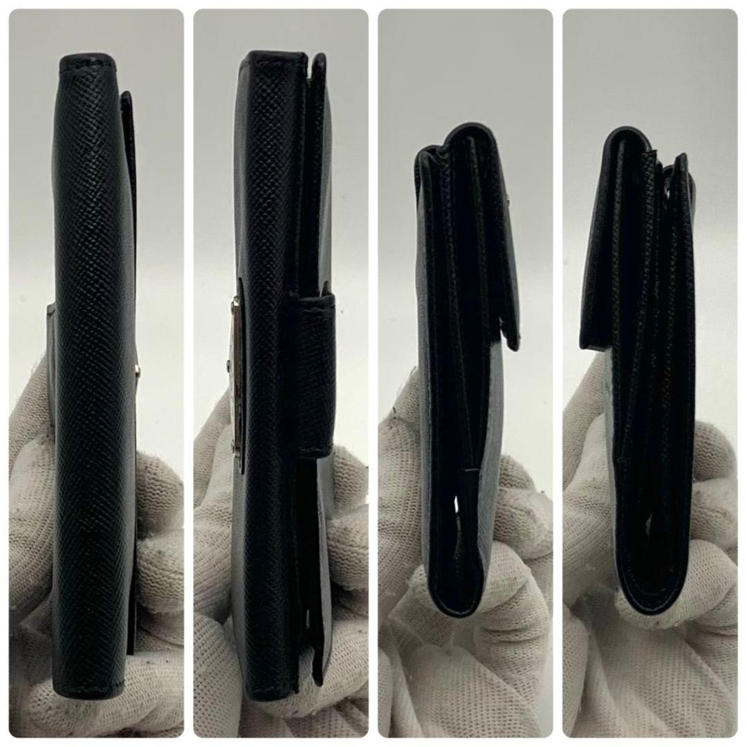 鑑定済み プラダ 財布 二つ折り サフィアーノ 三角プレート コンパクト 黒