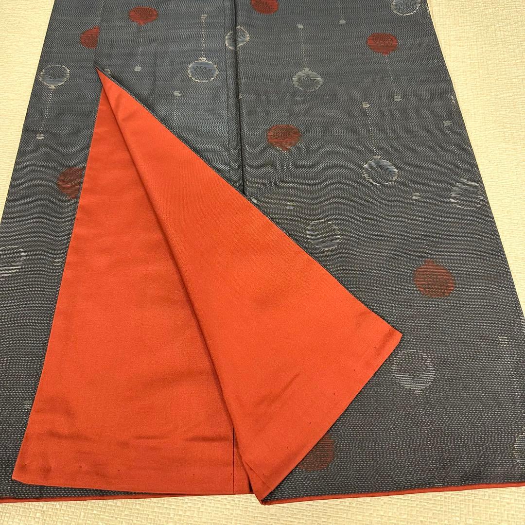 ぬ*い様 大島紬　袷　正絹　紺×黒　風船柄織り出し　身丈159裄65