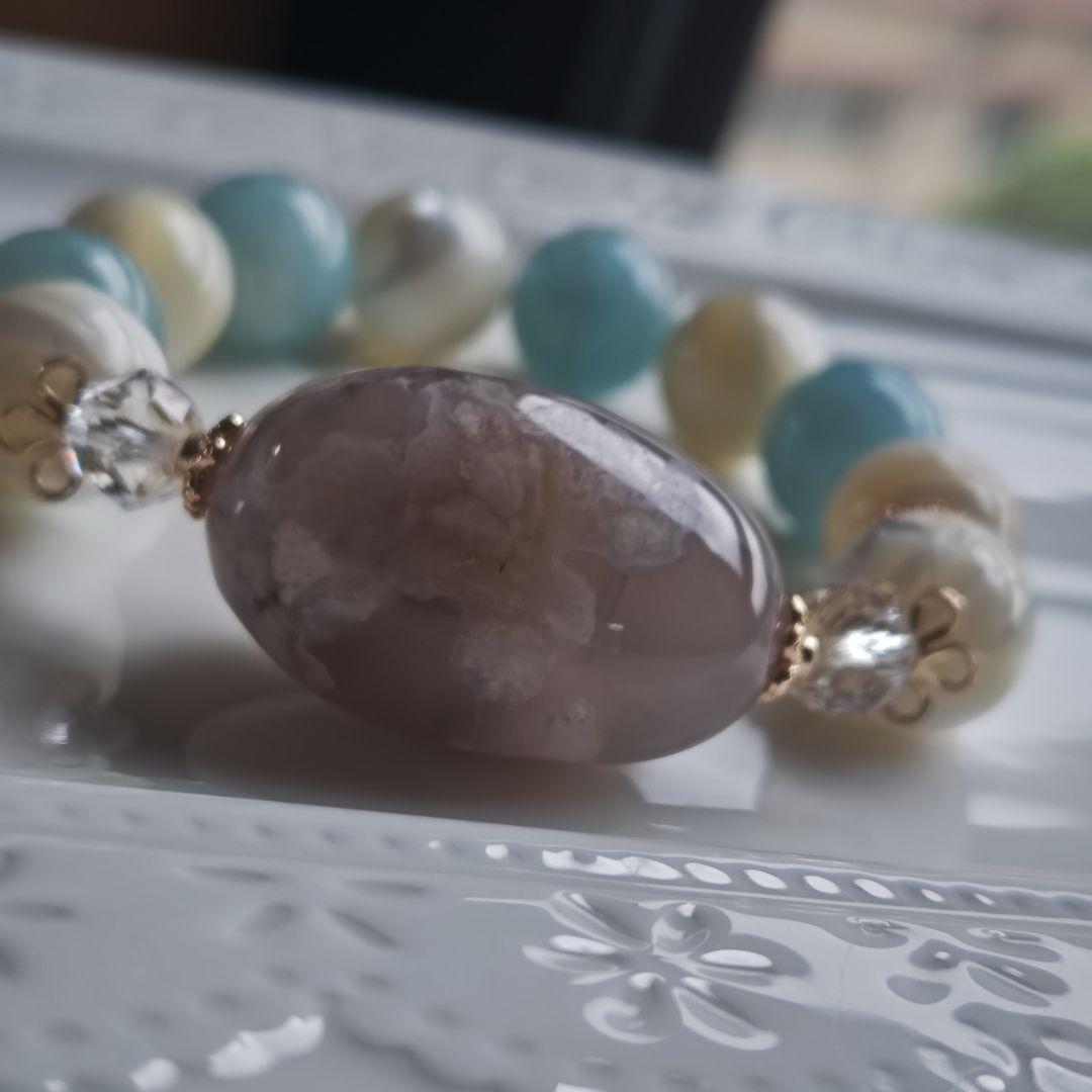 お取り置き専用です♡新作♡どんころグレー桜瑪瑙とアクアマリン＆マザーオブパール