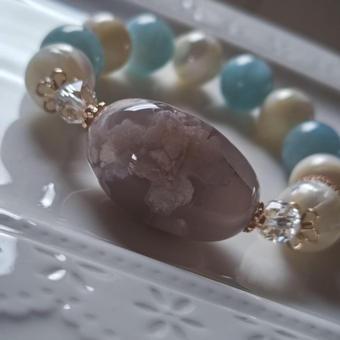 お取り置き専用です♡新作♡どんころグレー桜瑪瑙とアクアマリン＆マザーオブパール