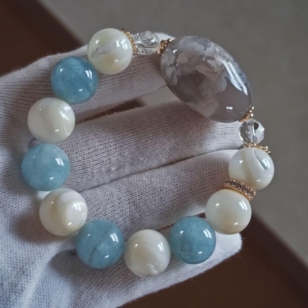お取り置き専用です♡新作♡どんころグレー桜瑪瑙とアクアマリン＆マザーオブパール