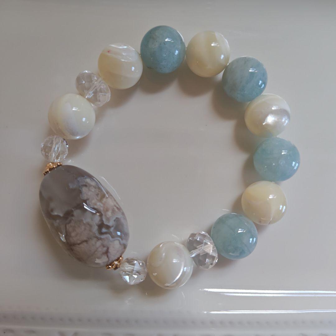 お取り置き専用です♡新作♡どんころグレー桜瑪瑙とアクアマリン＆マザーオブパール