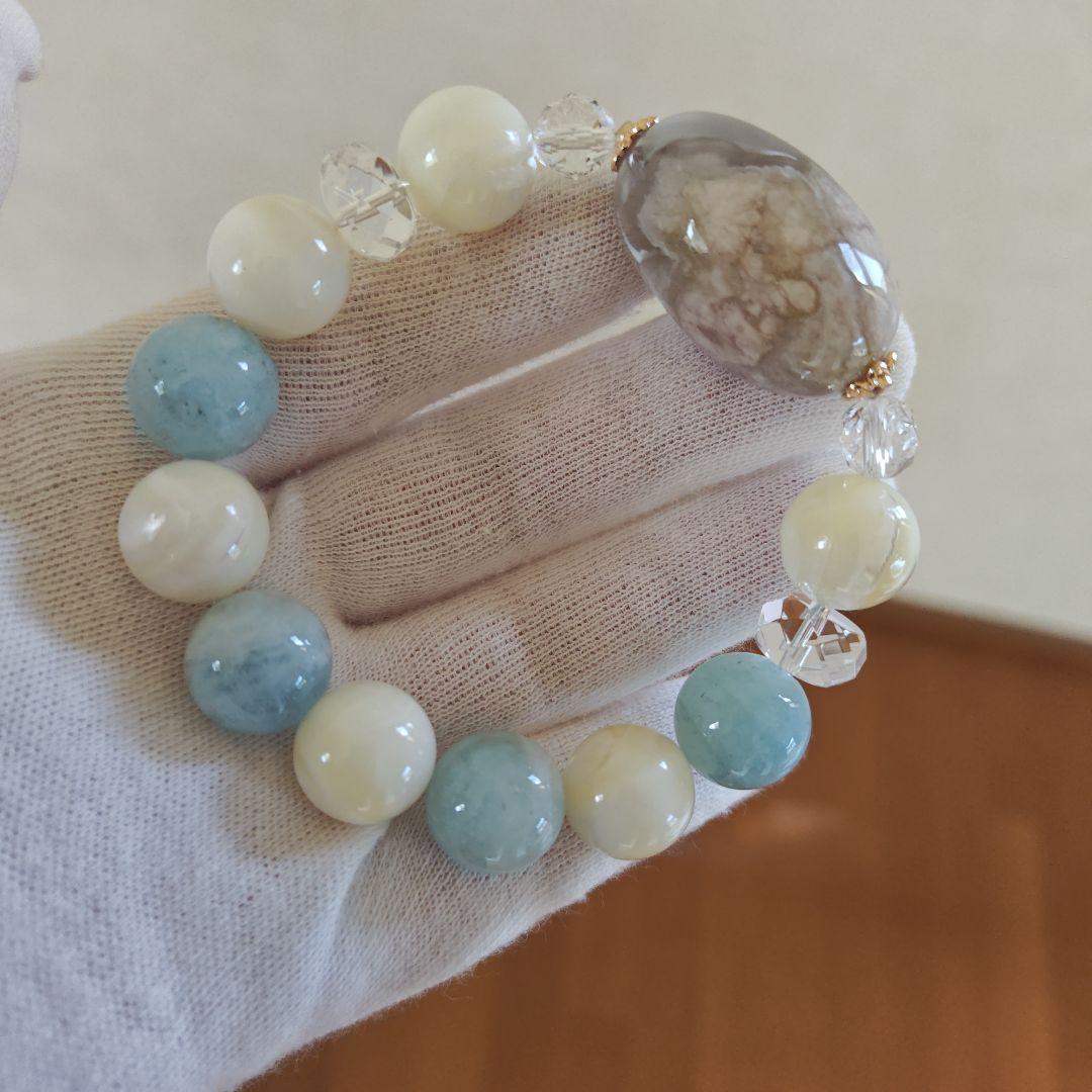 お取り置き専用です♡新作♡どんころグレー桜瑪瑙とアクアマリン＆マザーオブパール