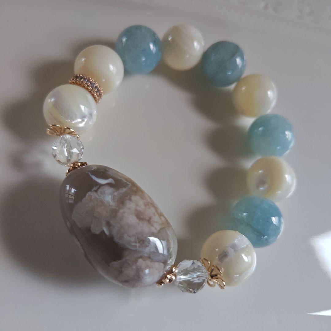 お取り置き専用です♡新作♡どんころグレー桜瑪瑙とアクアマリン＆マザーオブパール