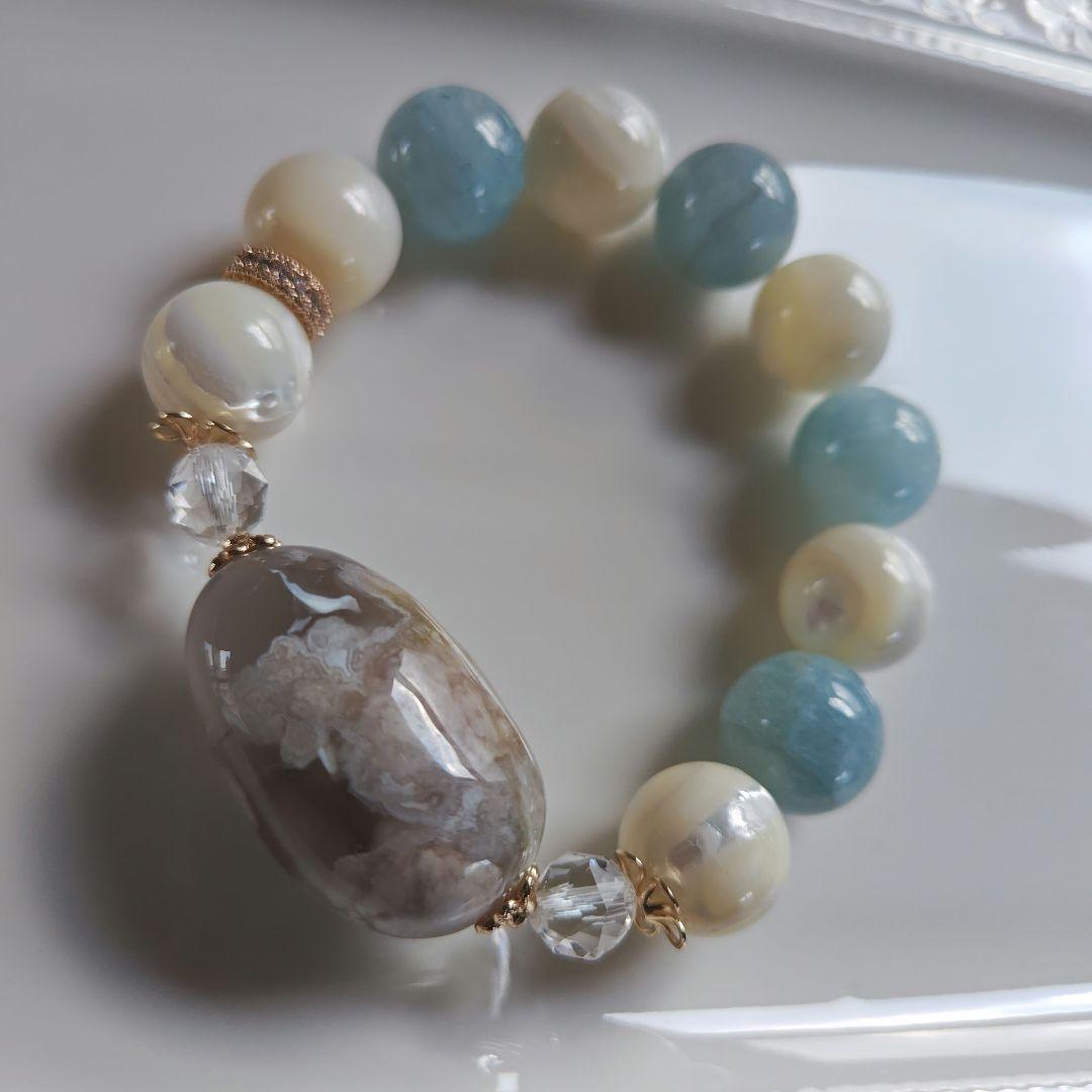 お取り置き専用です♡新作♡どんころグレー桜瑪瑙とアクアマリン＆マザーオブパール