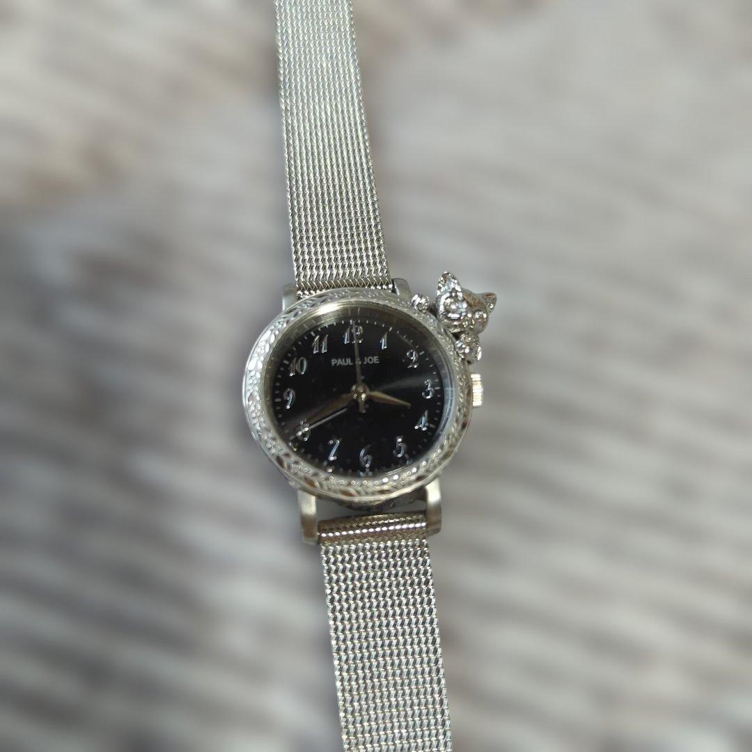 PAUL & JOE シルバーブラック クォーツ腕時計　猫モティーフ