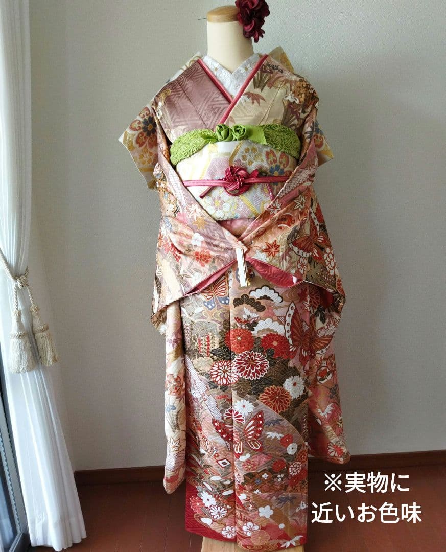 カリア　　　435.苺ミルクティー　振袖7点セット 正絹フルセット　成人式