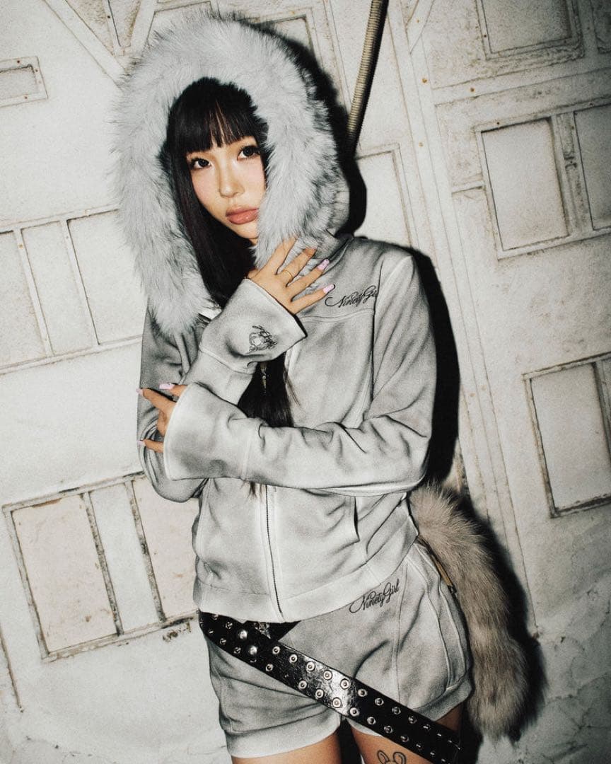 9090 girl Washed Zip Hoodie パーカー　ファー　M