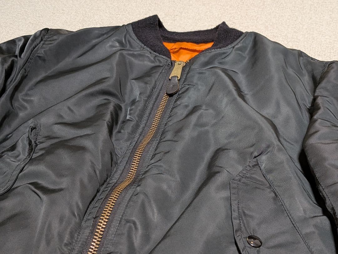 90s アルファMA-1 フライトジャケット黒 短丈 米軍 アメリカ製 米国古着