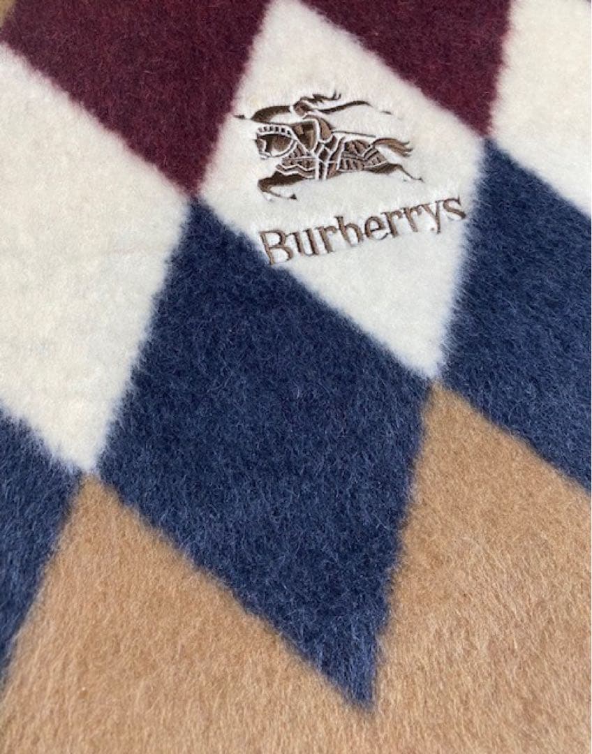 未使用品　バーバリー　純毛　毛布　ラム混　アーガイル　西川産業　25ア205
