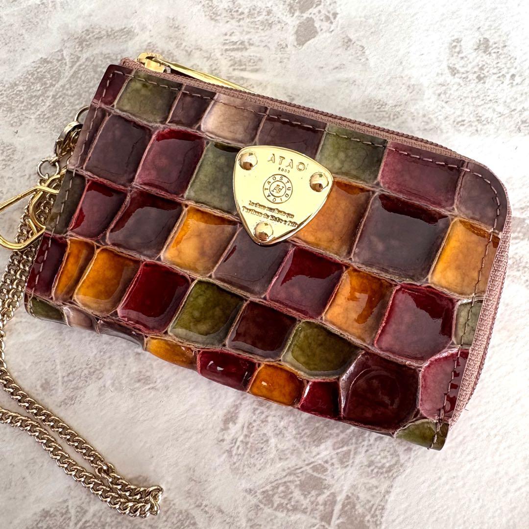 現行品☆極美品☆ATAO アタオ ベル キーケース ミニ財布 セピアボルドー　革