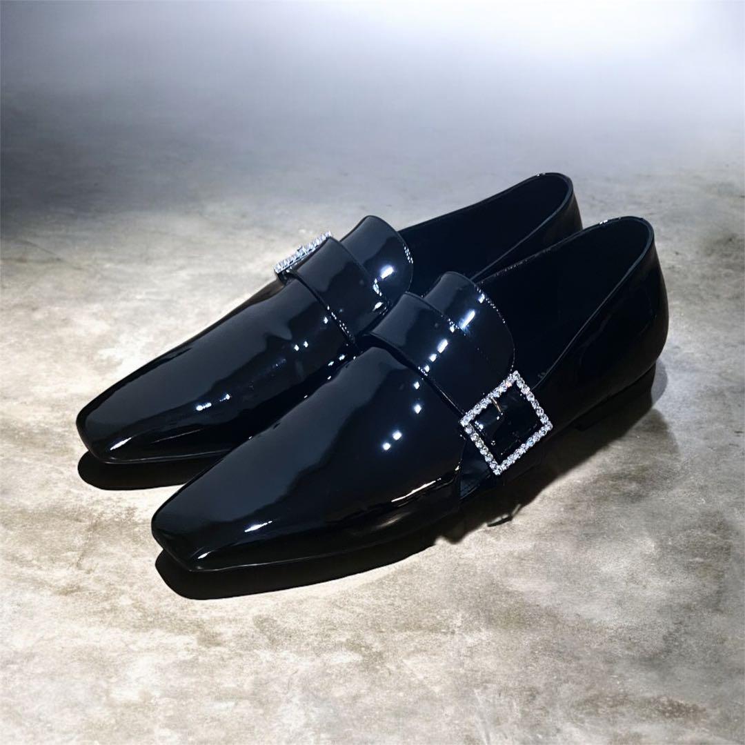 23AW 44 サンローラン パテント ローファー ラインストーンバックル