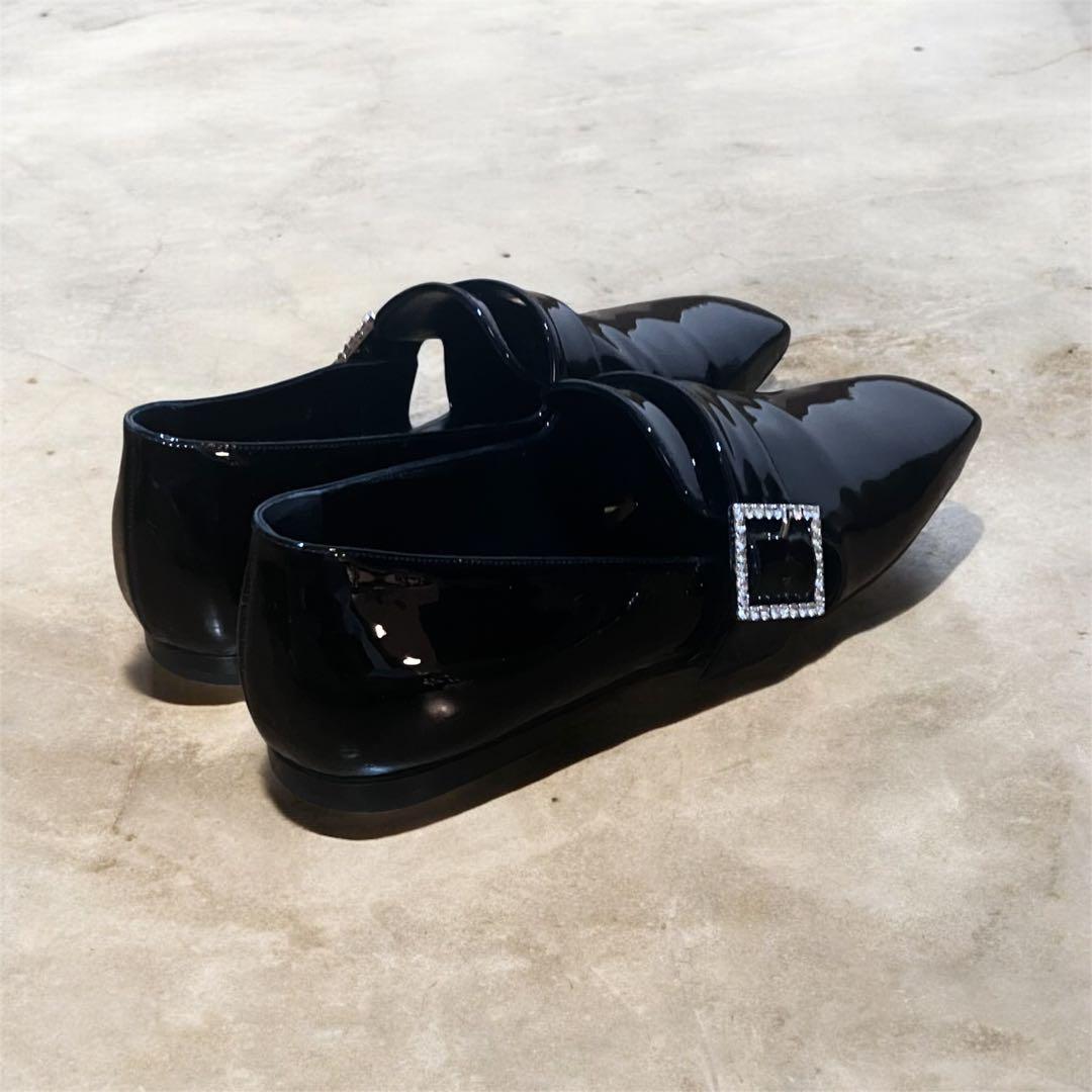 23AW 44 サンローラン パテント ローファー ラインストーンバックル