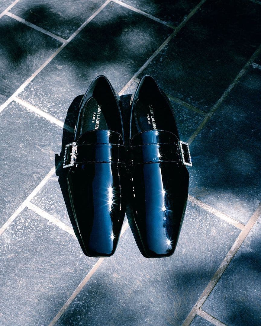 23AW 44 サンローラン パテント ローファー ラインストーンバックル