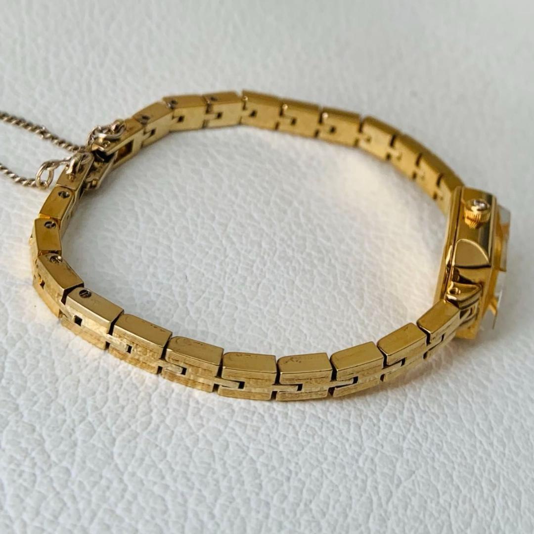 稼働品 美品 アガット ダイヤモンド 腕時計 ゴールド スクエア silver