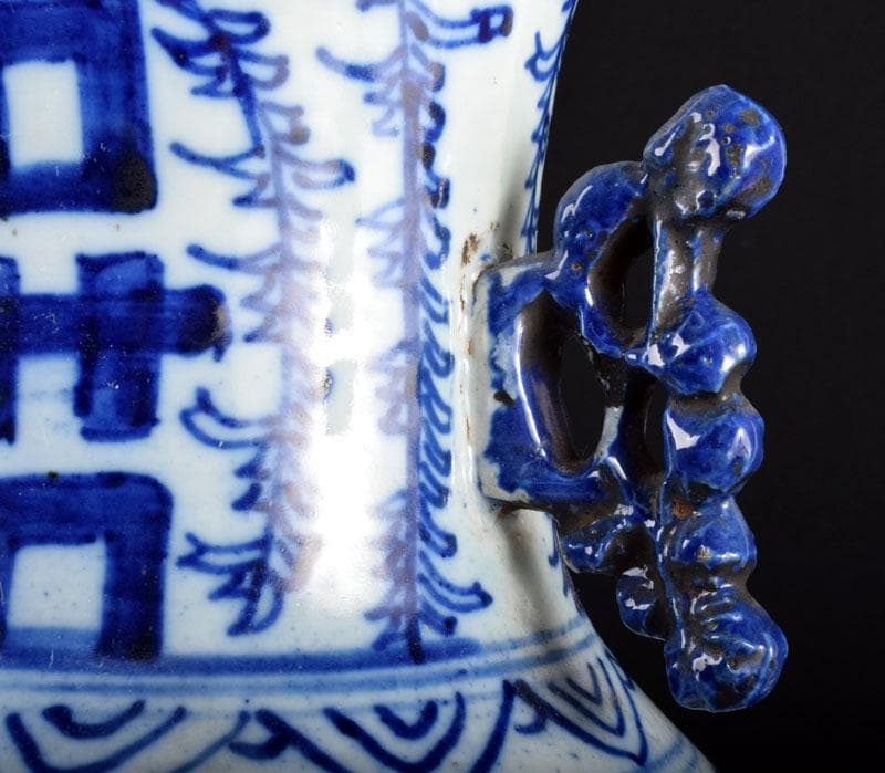 中国　青花　喜字文雙耳瓶　V　3907B