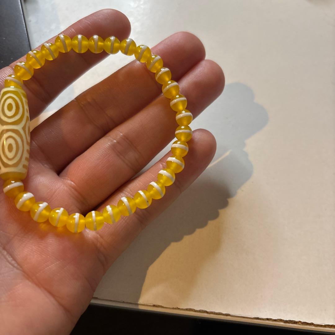 希少！チベットの老玉髄龍眼天珠！線天珠！黄色！ジュワーンとくる！