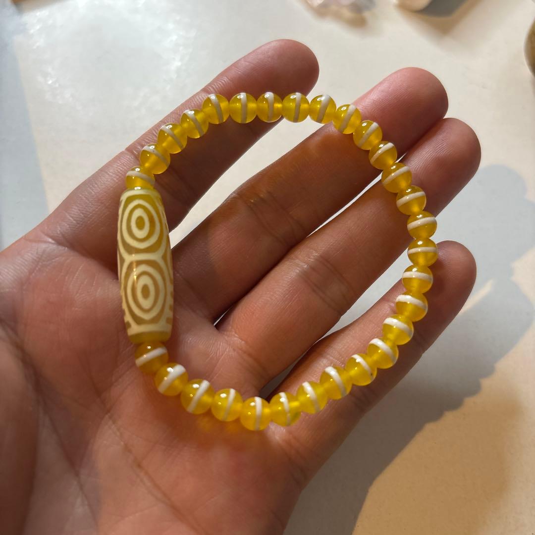 希少！チベットの老玉髄龍眼天珠！線天珠！黄色！ジュワーンとくる！