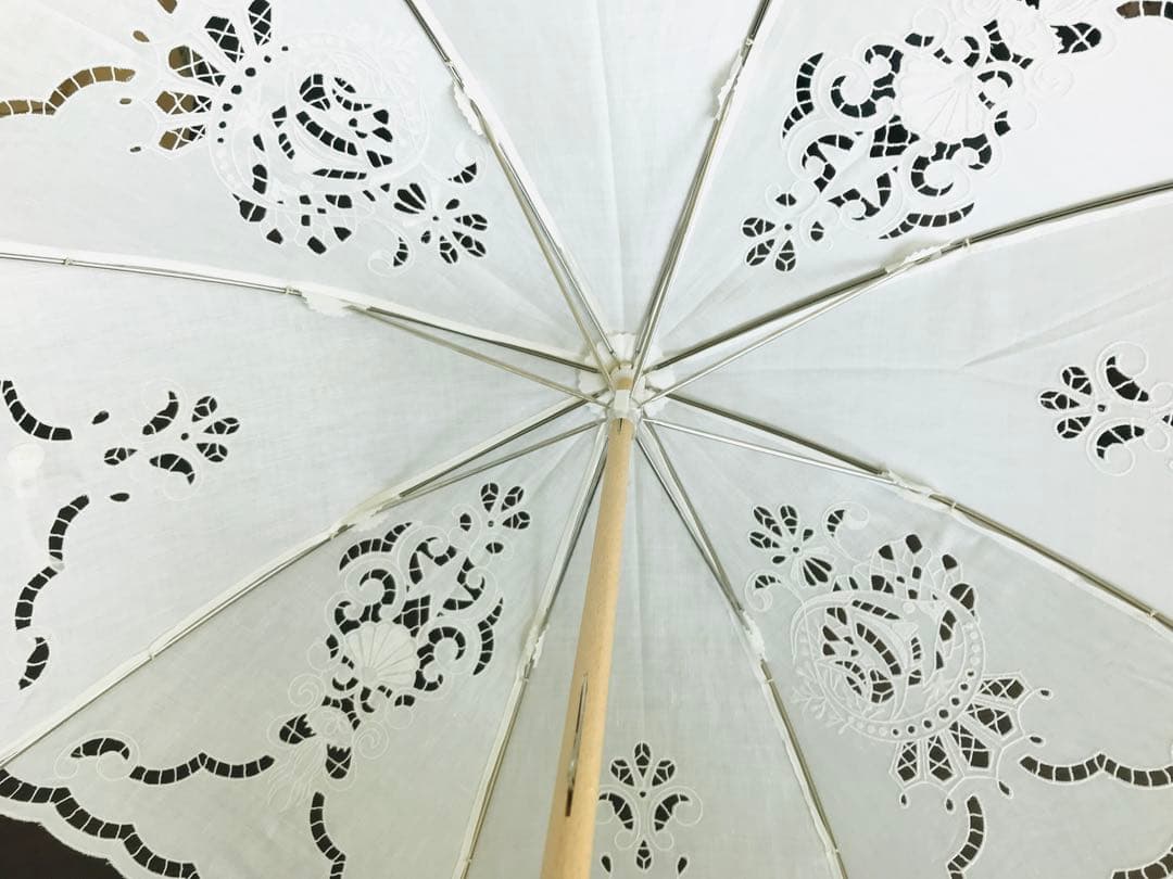 【新品】ケイタマルヤマ　日傘　刺繍　レース　リネン　長傘　白