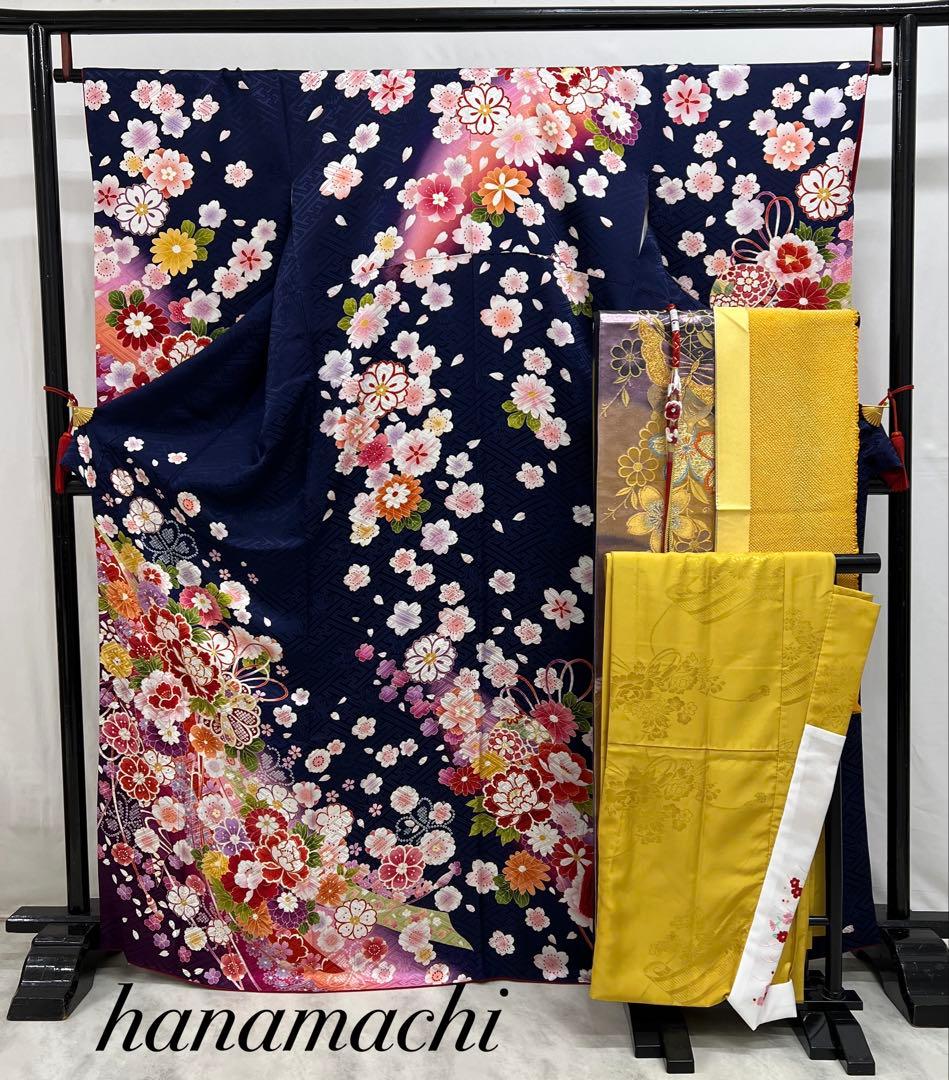 振り袖　フルセット　長襦袢付　豪華　美品　成人式　金彩加工　刺繍入り　609