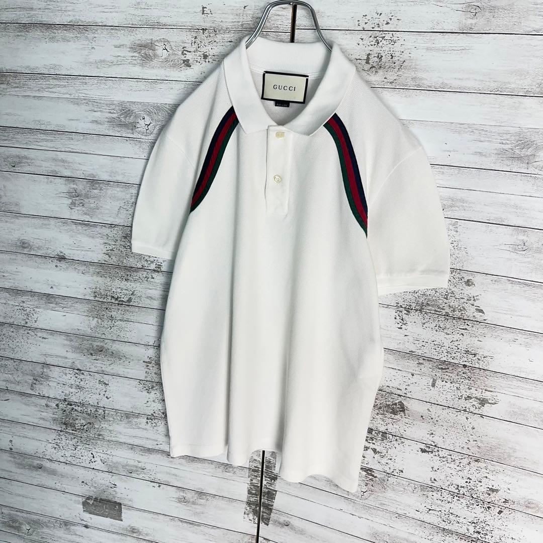 11319【美品・希少Lサイズ】グッチ☆シェリーライン定番カラー白ポロシャツ