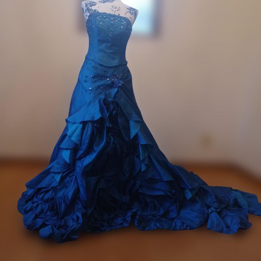 8～10号　サムシングブルー 薔薇フリル付きドレス