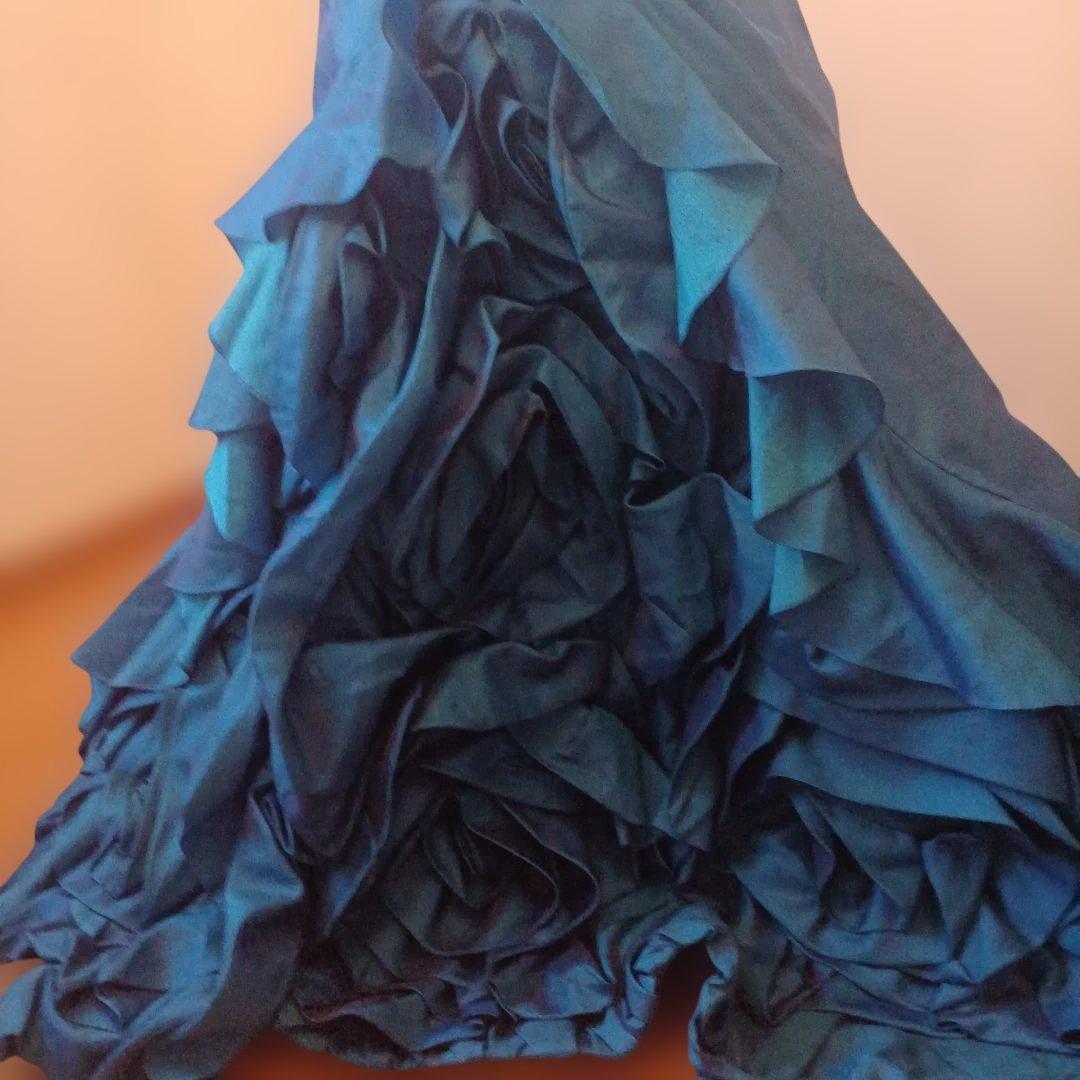 8～10号　サムシングブルー 薔薇フリル付きドレス