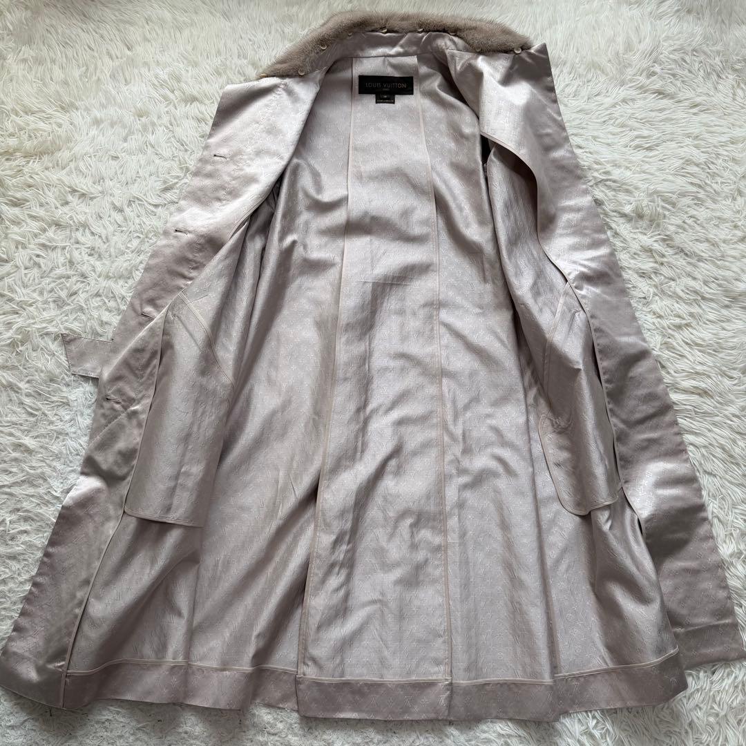 最高級Lサイズ ルイヴィトン　ロングコート　モノグラム総柄　シルク　ミンクファー