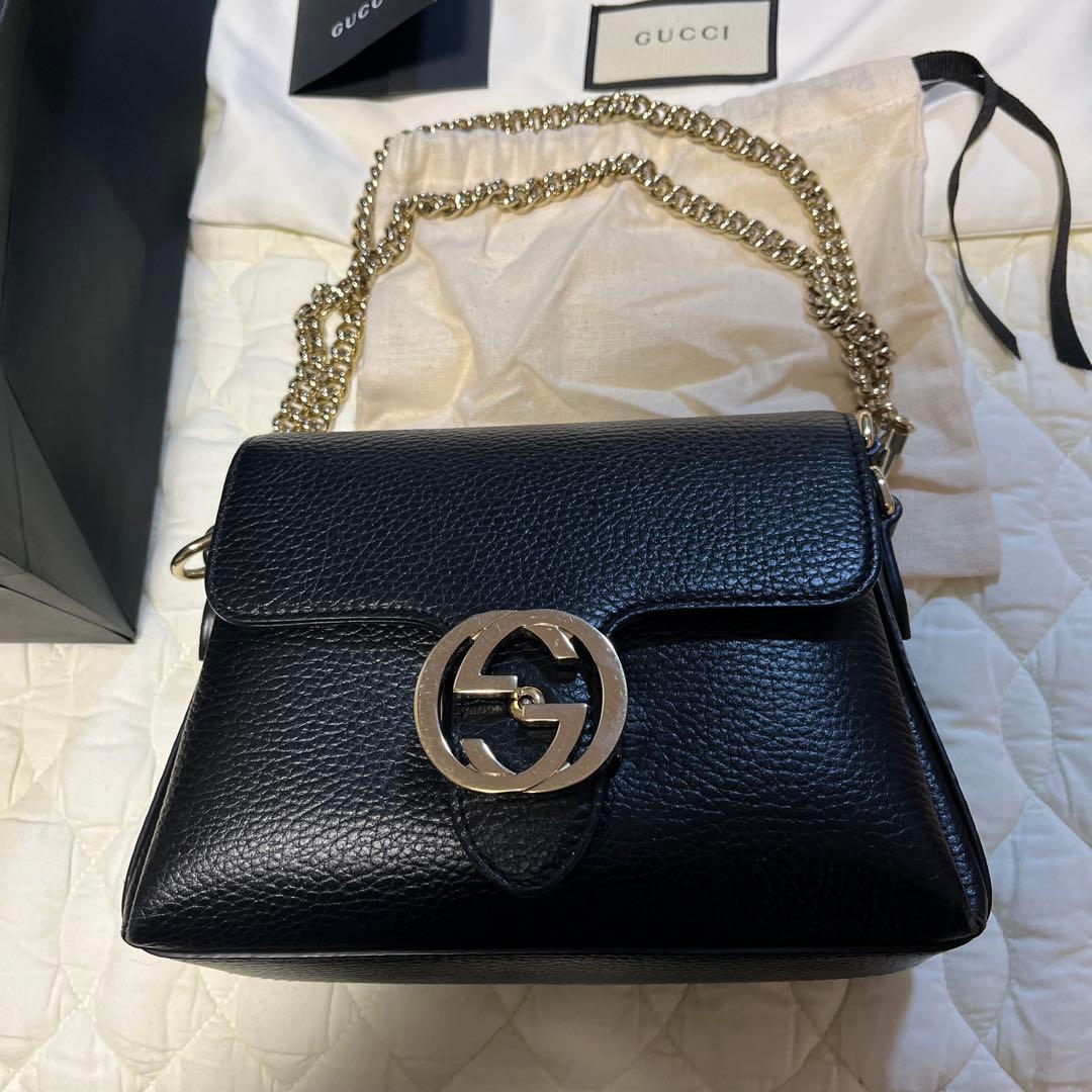 美品GUCCI ブラックショルダーバッグ GGロゴ