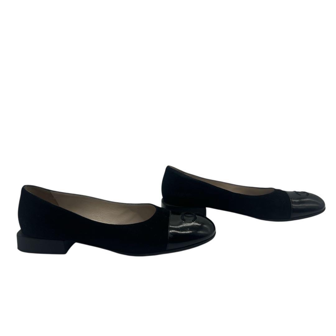 シャネル ココマーク フラットシューズ 36.5 ブラック パテント×スエード