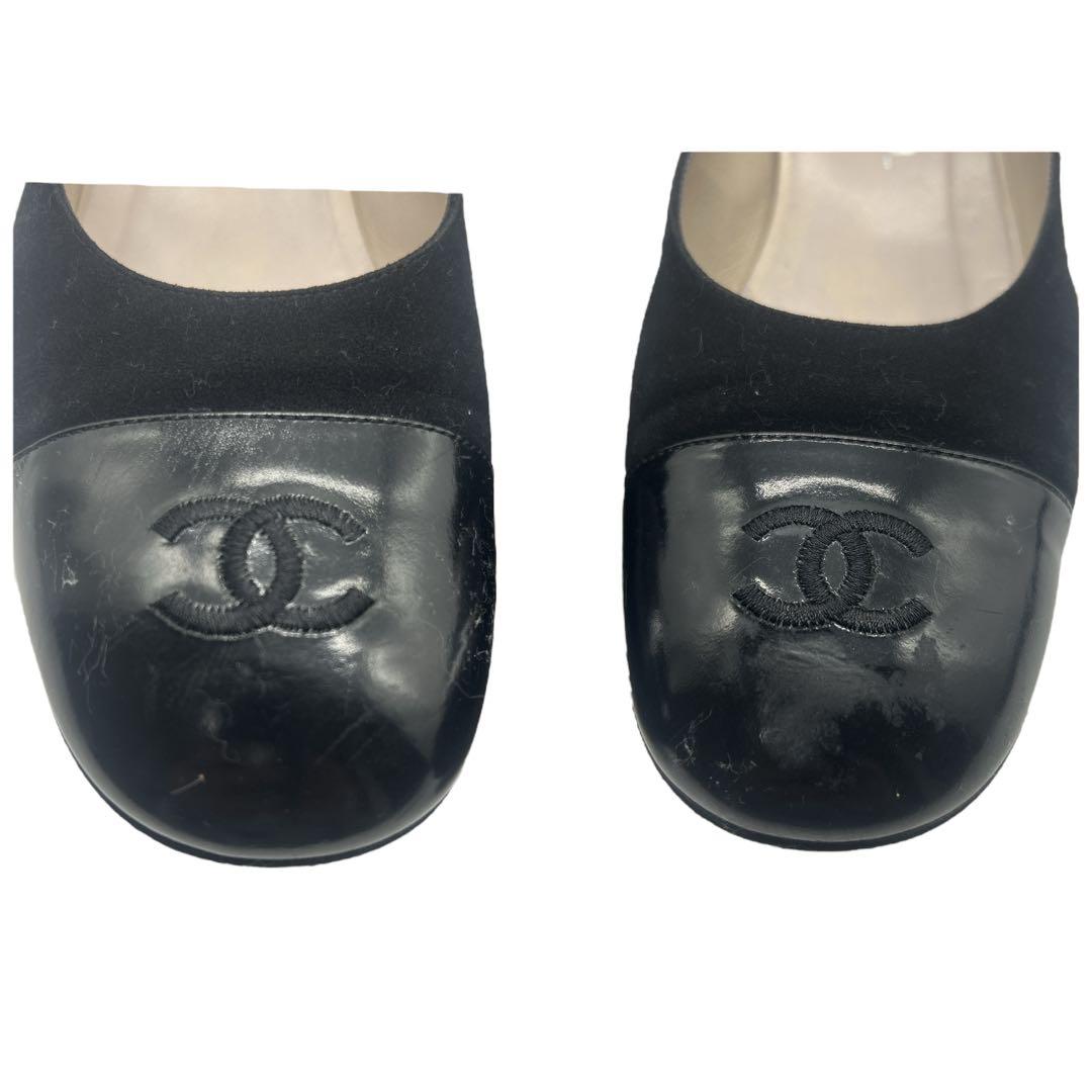 シャネル ココマーク フラットシューズ 36.5 ブラック パテント×スエード