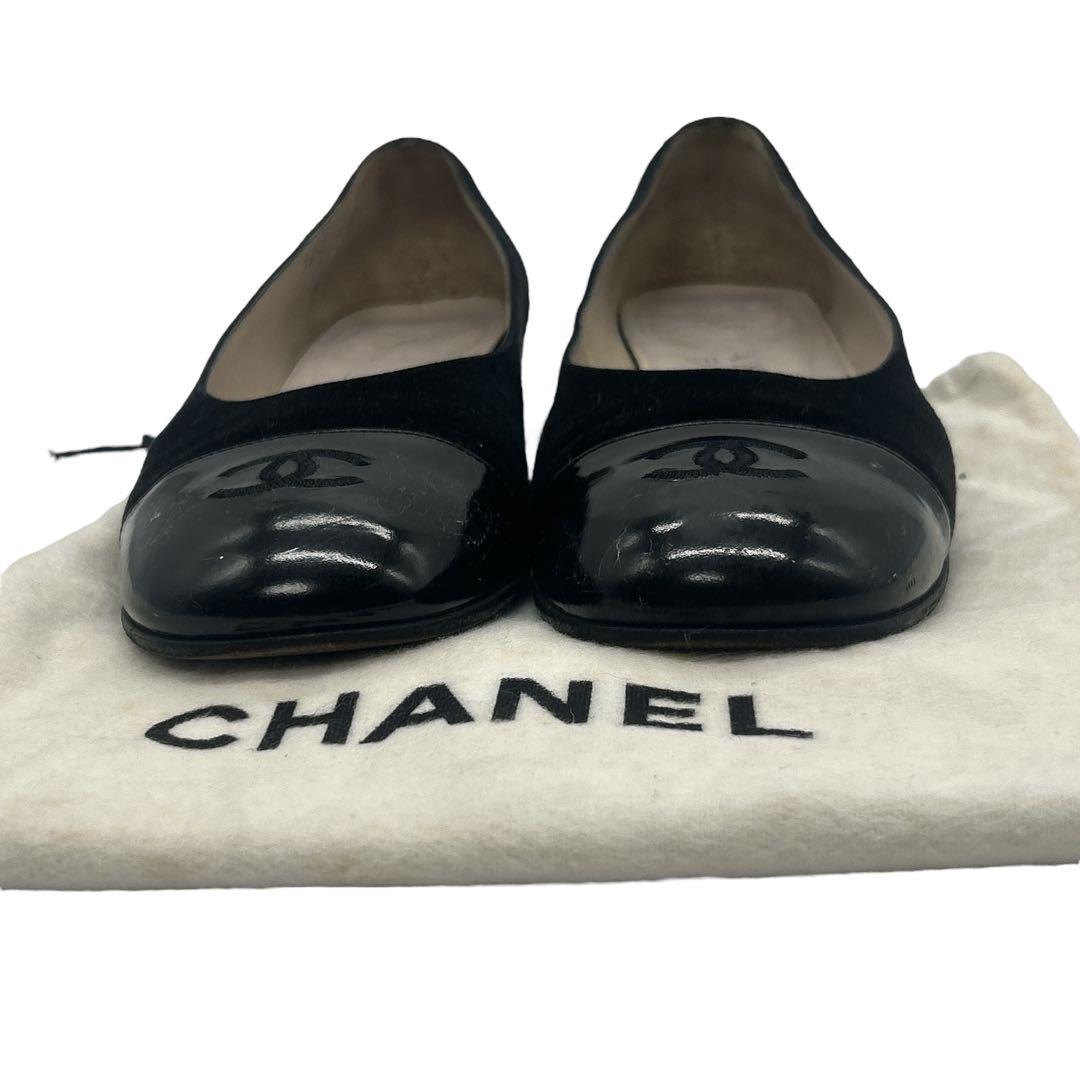 シャネル ココマーク フラットシューズ 36.5 ブラック パテント×スエード