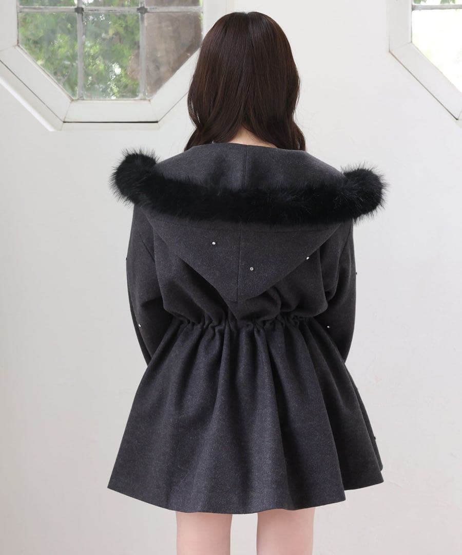 【未使用】フードフェイクファービジューミドルコート ナイスクラップ