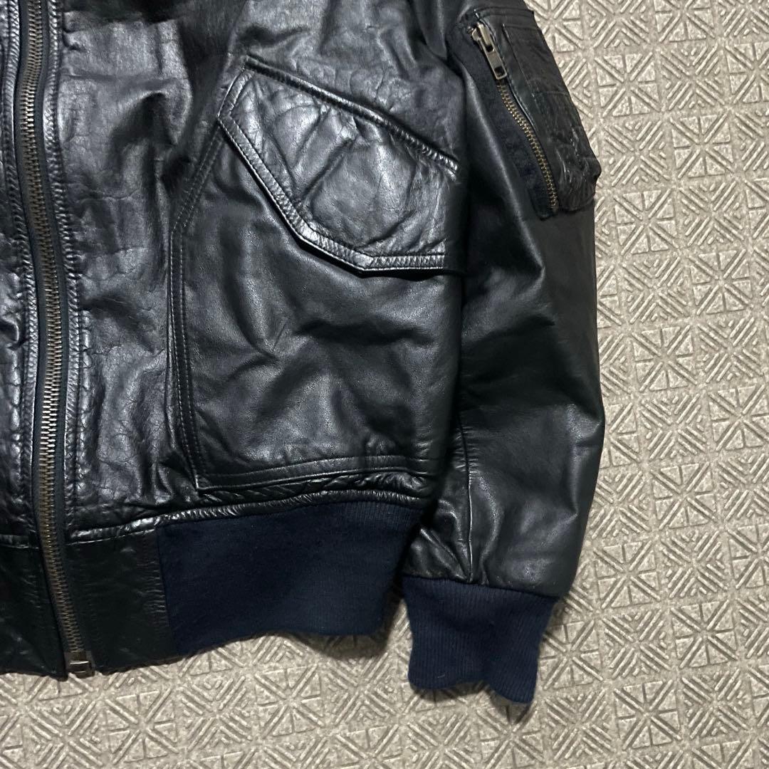 希少Y2K OPIUM 短丈 本革 レザー ボンバー MA-1 CWU-45P