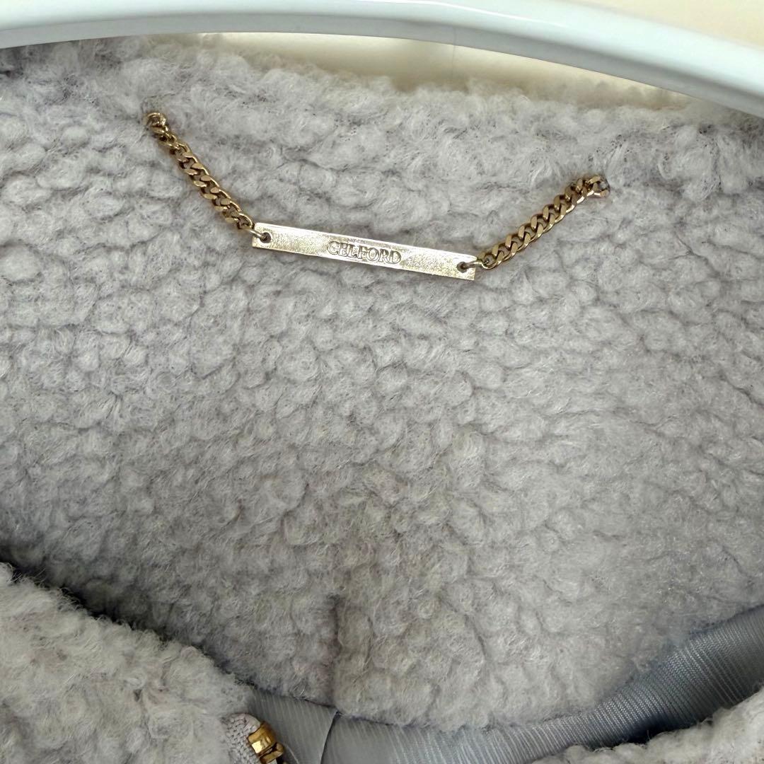 ボア ノーカラージャケット グレー