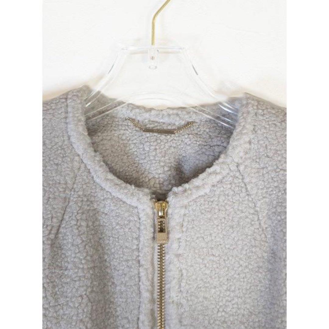 ボア ノーカラージャケット グレー