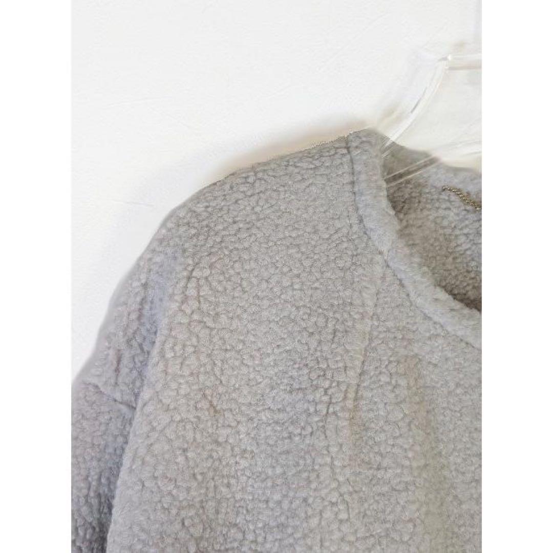 ボア ノーカラージャケット グレー